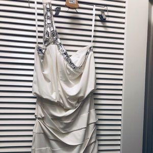 One shoulder white embroidered dress